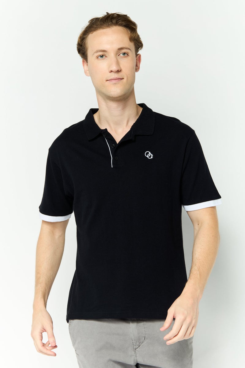 Cavalli Class Men Regular Fit Short Sleeve Embroidered Polo Shirt, Black - Image 1