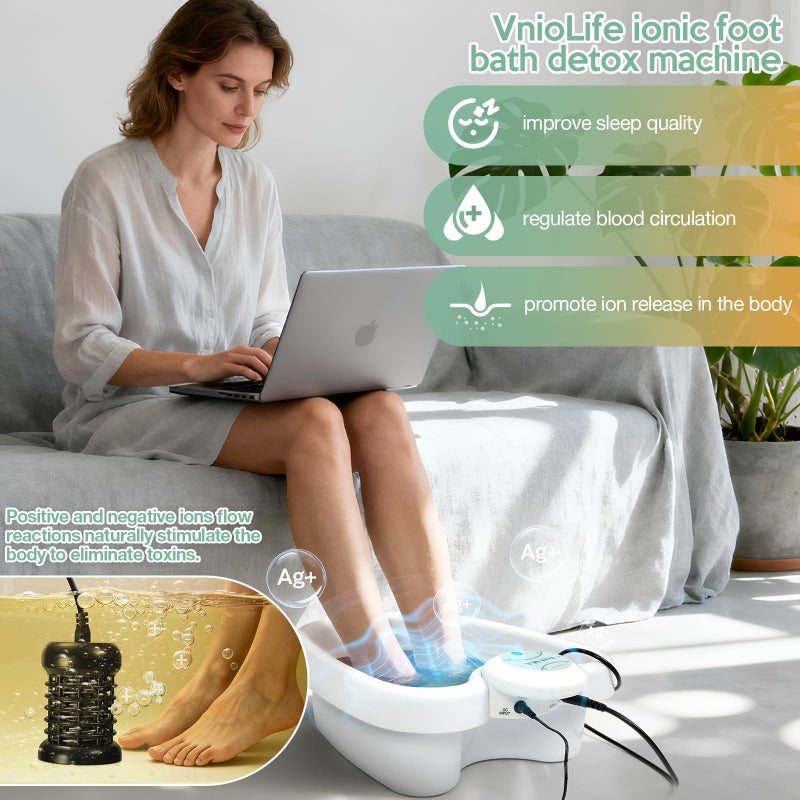 VnioLife Ionic Foot Bath Detox Machine with Bag, Portable Foot Detox Machine, Ionic Foot Spa Ion Cleanse for Home Beauty Salon Spa with Arrays, 100 Liners - Image 2