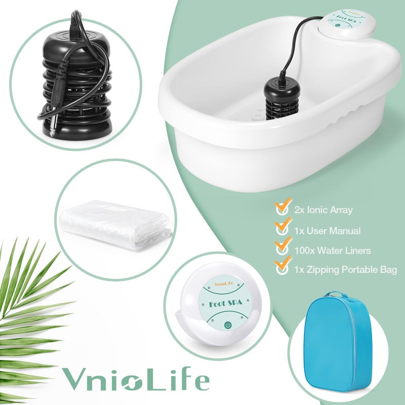 VnioLife Ionic Foot Bath Detox Machine with Bag, Portable Foot Detox Machine, Ionic Foot Spa Ion Cleanse for Home Beauty Salon Spa with Arrays, 100 Liners - Image 5