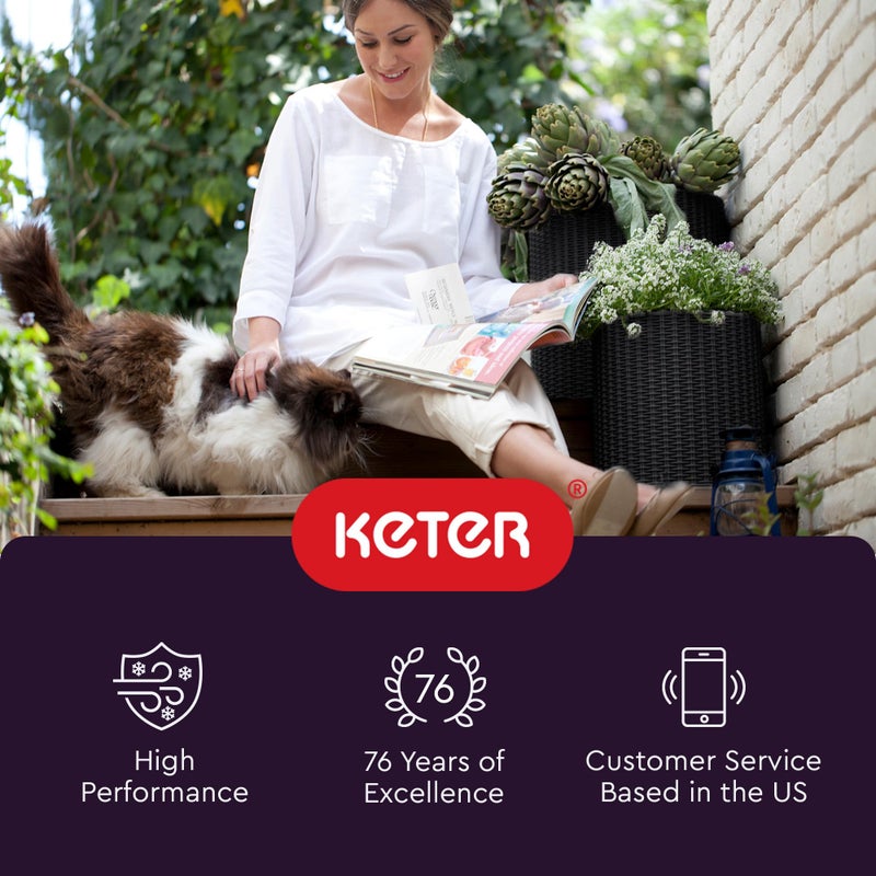 Keter Cylinder Set of 3 Rattan Resin Planter for Indoor and Outdoor Plants Ideal Decorative Planter for Porches and Patio Decor, Black - Image 4