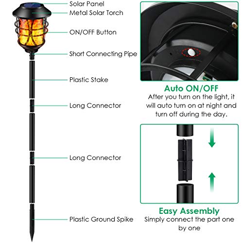 TomCare Solar Outdoor Lights Metal Flickering Flame Torches Waterproof Heavy Duty Pathway Landscape Lighting Dusk to Dawn Auto On/Off for Garden Patio Yard, 4 Pack - Image 4