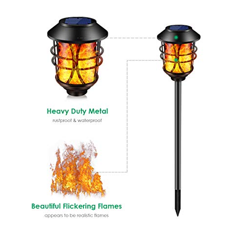 TomCare Solar Outdoor Lights Metal Flickering Flame Torches Waterproof Heavy Duty Pathway Landscape Lighting Dusk to Dawn Auto On/Off for Garden Patio Yard, 4 Pack - Image 2