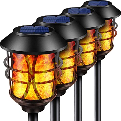 TomCare Solar Outdoor Lights Metal Flickering Flame Torches Waterproof Heavy Duty Pathway Landscape Lighting Dusk to Dawn Auto On/Off for Garden Patio Yard, 4 Pack - Image 1