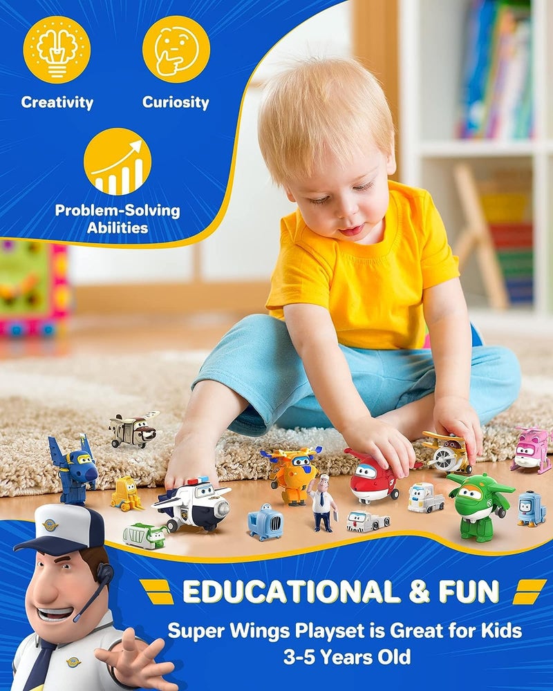 Super Wings Toys, Transformable Toys 2 Inch, Airplane Toy for Kids 3-5 Years Old, 15 Packs Transforming Jet Playset, Real Mobile Wheels, Birthday Party Supplies for Preschool Boys and Girls - Image 2