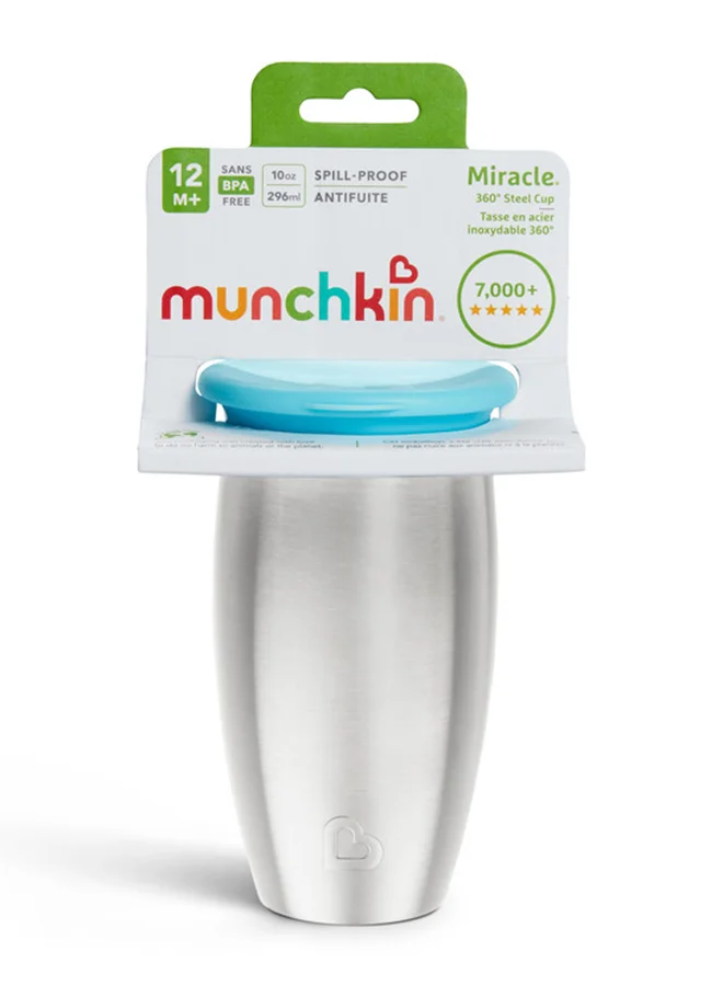 مونشكين كوب الأطفال المعزول Miracle 360 ستانلس ستيل بجدار مزدوج، 10 أونصة، يحافظ على برودة المشروب حتى 15 ساعة، للأعمار 12 شهرًا+، أزرق