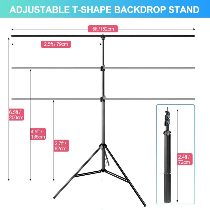 JEBUTU White Backdrop with Stand for Photoshoot, 5X6.5ft White Photo Backdrop with T Shape Background Backdrop Stand for Photography, Portable Photo Backdrop Curtain Stand Kit w Carrying Bag 5 Spring Clamps - Image 3