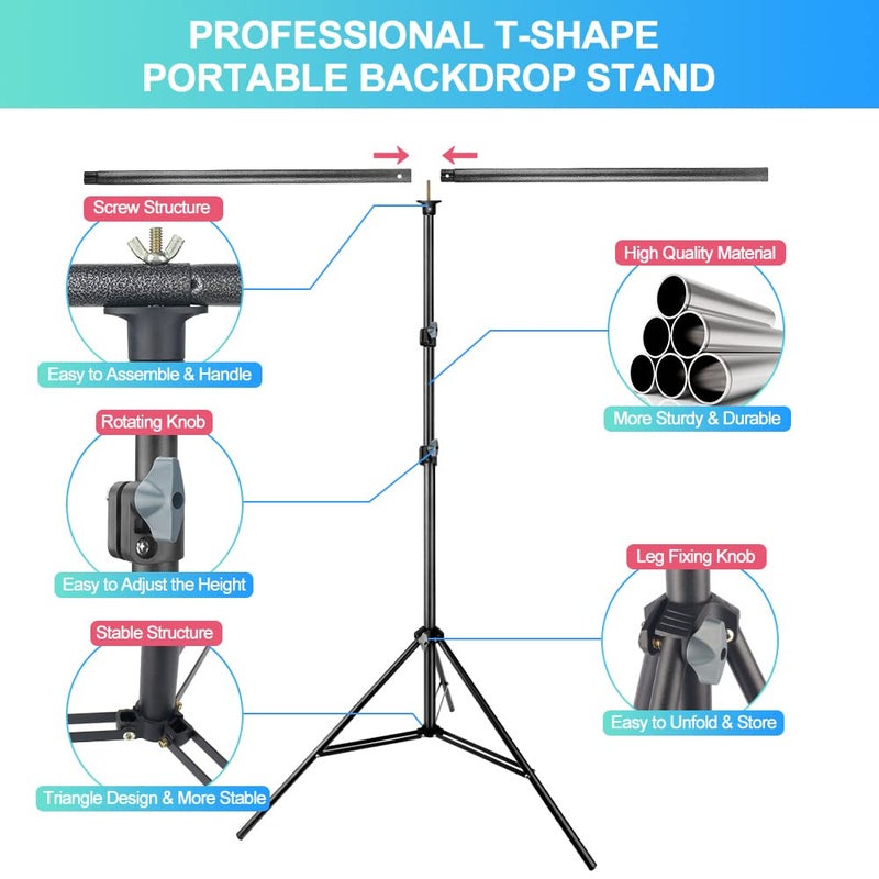JEBUTU White Backdrop with Stand for Photoshoot, 5X6.5ft White Photo Backdrop with T Shape Background Backdrop Stand for Photography, Portable Photo Backdrop Curtain Stand Kit w Carrying Bag 5 Spring Clamps - Image 4
