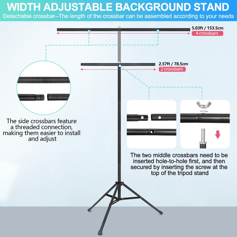 JEBUTU White Backdrop with Stand for Photoshoot, 5X6.5ft White Photo Backdrop with T Shape Background Backdrop Stand for Photography, Portable Photo Backdrop Curtain Stand Kit w Carrying Bag 5 Spring Clamps - Image 4