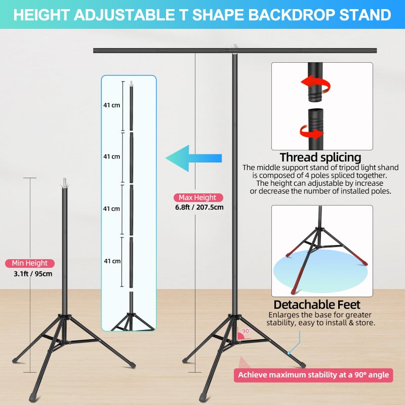 JEBUTU White Backdrop with Stand for Photoshoot, 5X6.5ft White Photo Backdrop with T Shape Background Backdrop Stand for Photography, Portable Photo Backdrop Curtain Stand Kit w Carrying Bag 5 Spring Clamps - Image 3