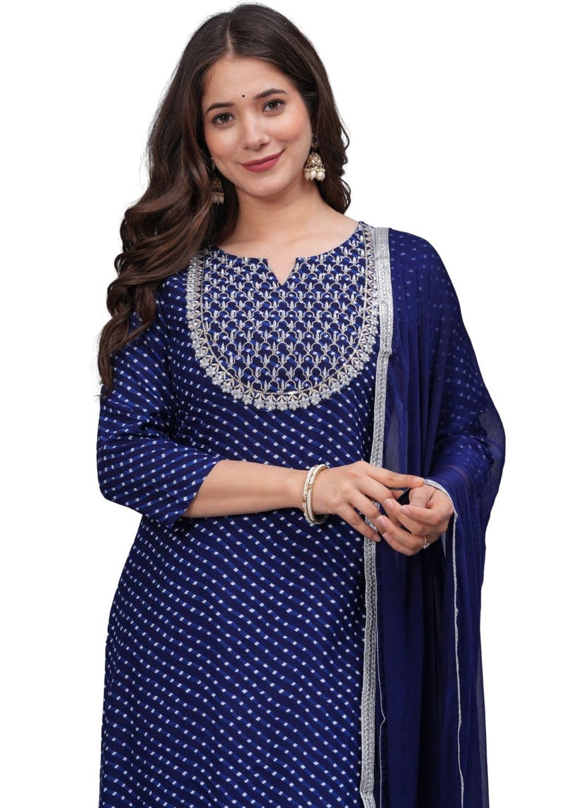 rytras Women's Embroidered Straight Kurta Set with Palazzo Pants & Dupatta- Ethnic Wear, Blue(RYT608-New,L) - Image 5