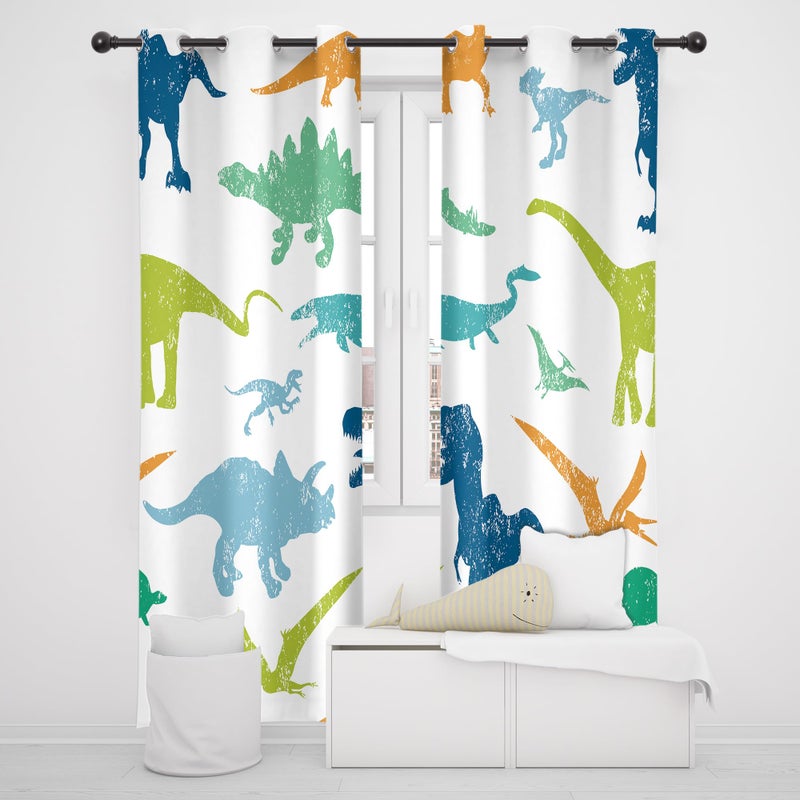 Cinbloo Boys Dinosaur Blackout Curtains Grommet 2 Panels Kids Colorful Cartoon Dino Divider Outdoor 52W x 84L Inch Cute Wildlife Silhouettes Art Printed Living Room Bedroom Window Drapes Treatment