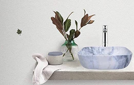 CANCRI Tabletop Ceramic Bathroom Sink | Slim Rim for Bathroom | Marble White-Blue Wash Basin (18 x 13 x 5.5 Inch) - Image 3