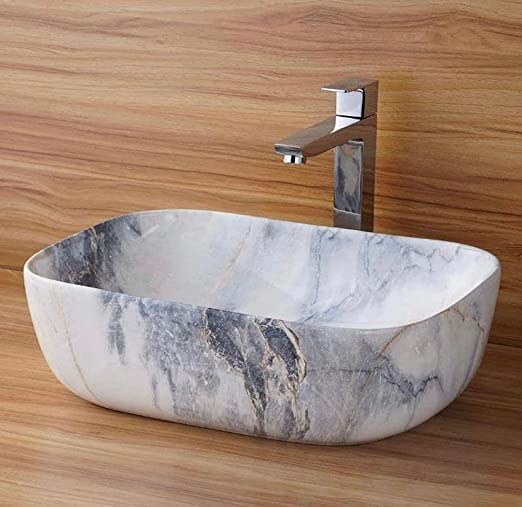 CANCRI Tabletop Ceramic Bathroom Sink | Slim Rim for Bathroom | Marble White-Blue Wash Basin (18 x 13 x 5.5 Inch) - Image 4