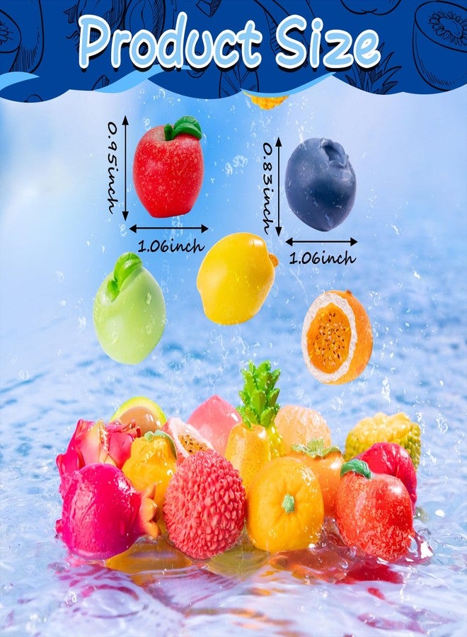 Exasinine 33pcs Miniature Fruits Figures Strawberry Peach Grapes Mini Resin Figures Artificial Fruit for Garden Kitchen Game Party Decor Cake Decoration - Image 3