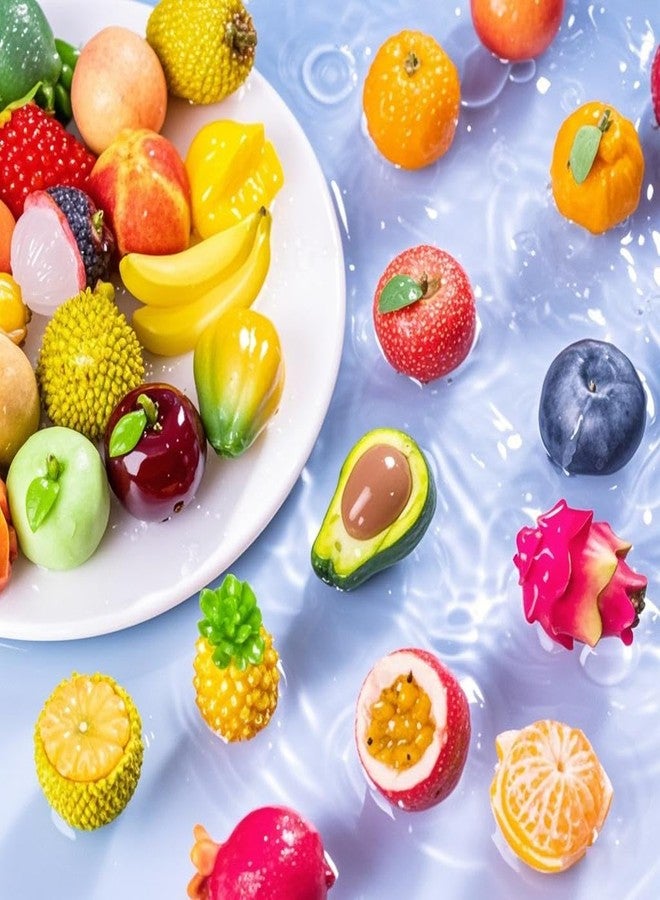 Exasinine 33pcs Miniature Fruits Figures Strawberry Peach Grapes Mini Resin Figures Artificial Fruit for Garden Kitchen Game Party Decor Cake Decoration - Image 2