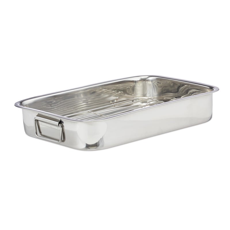 Relaxdays Stainless Steel Roasting Pan Oven Dish DishwasherSafe Silver Size L