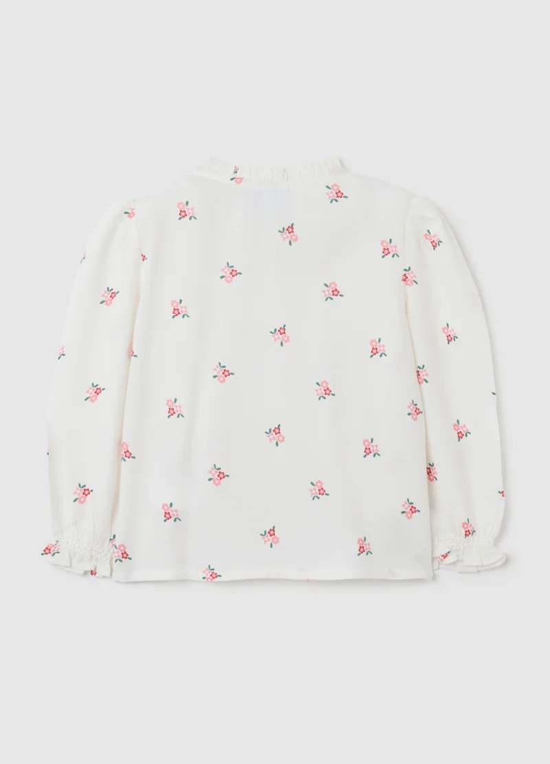 او في اس BABY GIRL'S WHITE PURE VISCOSE BLOUSE WITH REGULAR FIT AND RUFFLES