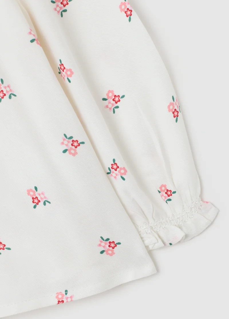 او في اس BABY GIRL'S WHITE PURE VISCOSE BLOUSE WITH REGULAR FIT AND RUFFLES