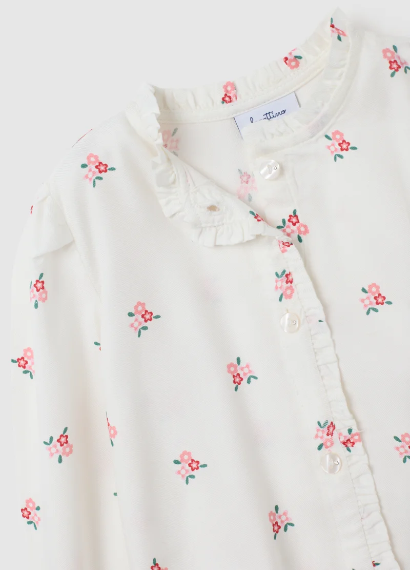 او في اس BABY GIRL'S WHITE PURE VISCOSE BLOUSE WITH REGULAR FIT AND RUFFLES