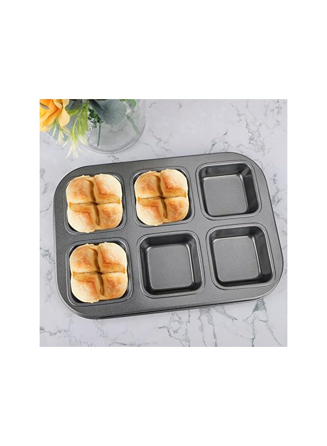 S-TOP Square Brownie Pan, Nonstick 6 Cavity Muffin Pan Brownie Cake Pan Mini Cheesecake Cupcake Bakeware Carbon Steel Brownie Baking Tray Bakeware for Oven Baking - Image 3