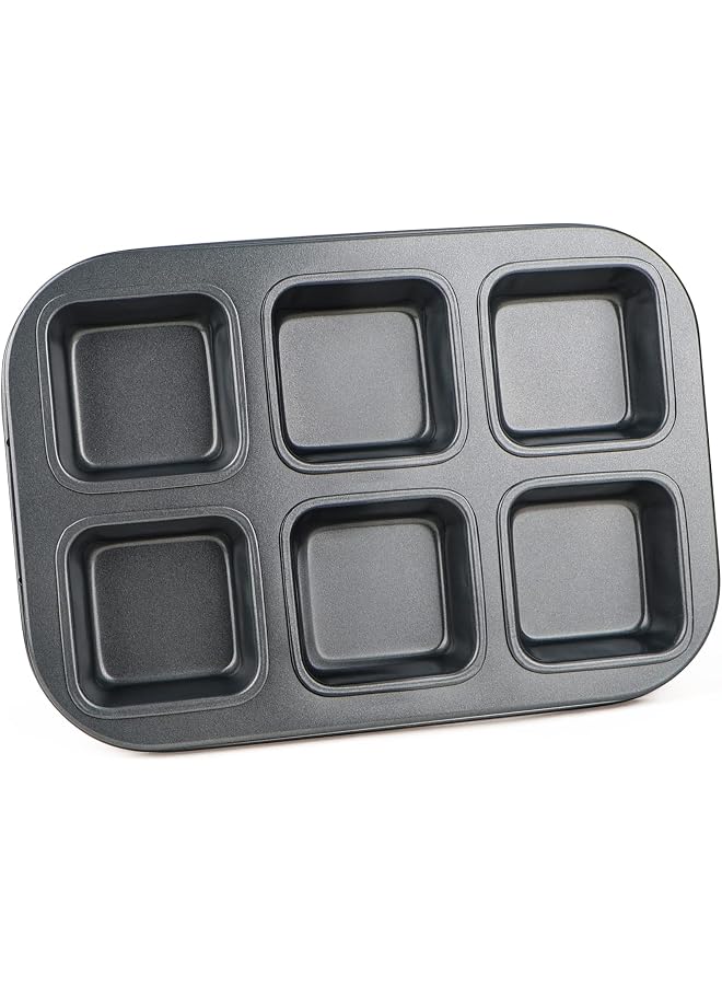S-TOP Square Brownie Pan, Nonstick 6 Cavity Muffin Pan Brownie Cake Pan Mini Cheesecake Cupcake Bakeware Carbon Steel Brownie Baking Tray Bakeware for Oven Baking - Image 1