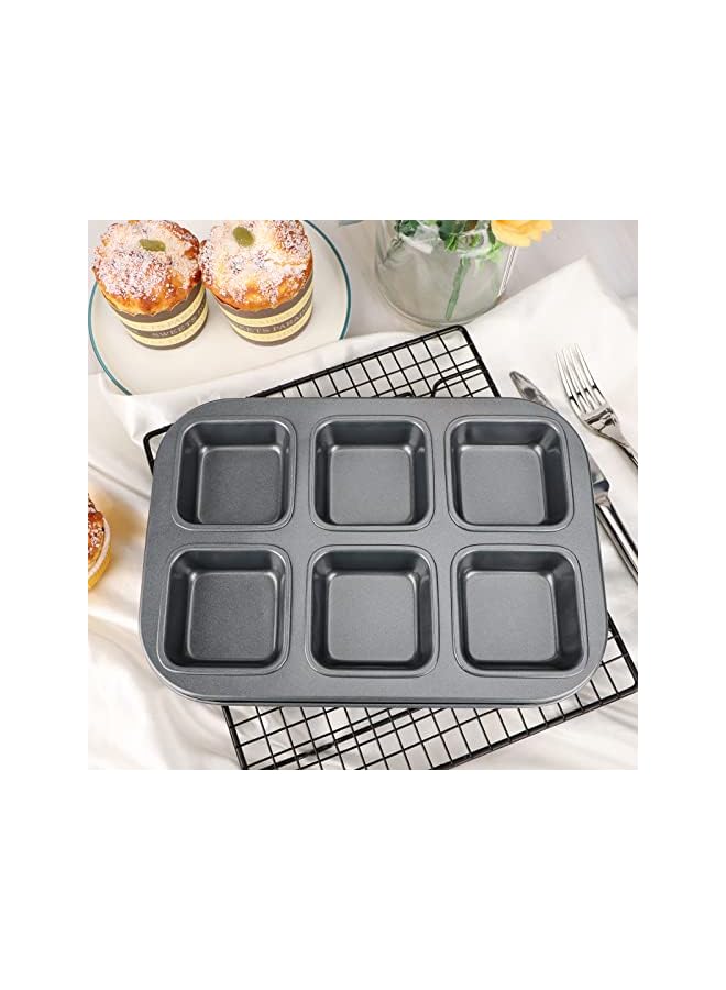S-TOP Square Brownie Pan, Nonstick 6 Cavity Muffin Pan Brownie Cake Pan Mini Cheesecake Cupcake Bakeware Carbon Steel Brownie Baking Tray Bakeware for Oven Baking - Image 2