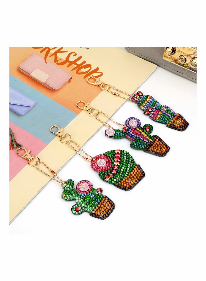 Y&D 4 Pieces DIY 5D Cactus Design Diamond Art Painting Keychain Kit for Beginners Adults, Double Sided Full Drill Rhinestone Key Chains Pendant Women Purse Backpack Handbag Decor - Image 5