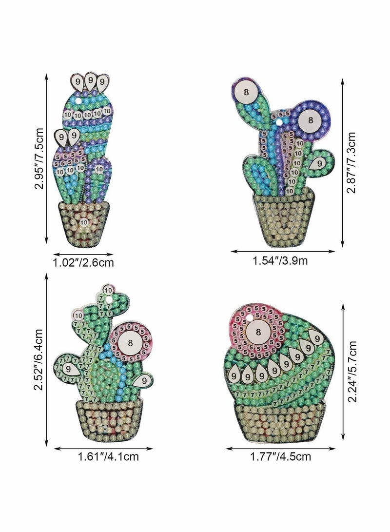 Y&D 4 Pieces DIY 5D Cactus Design Diamond Art Painting Keychain Kit for Beginners Adults, Double Sided Full Drill Rhinestone Key Chains Pendant Women Purse Backpack Handbag Decor - Image 3