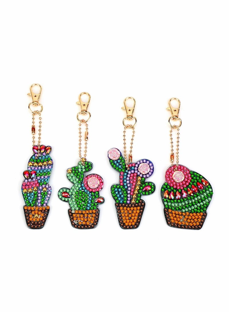 Y&D 4 Pieces DIY 5D Cactus Design Diamond Art Painting Keychain Kit for Beginners Adults, Double Sided Full Drill Rhinestone Key Chains Pendant Women Purse Backpack Handbag Decor - Image 1