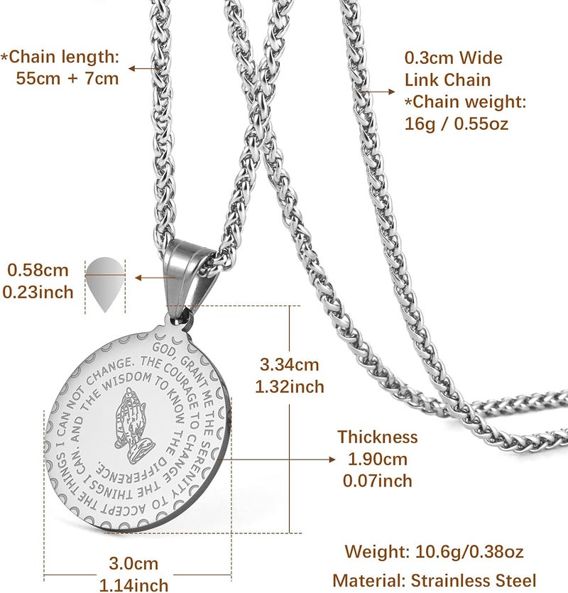 HZMAN Bible Verse Prayer Necklace Christian Jewelry Gold Stainless Steel Praying Hands Coin Medal Pendant - Image 1
