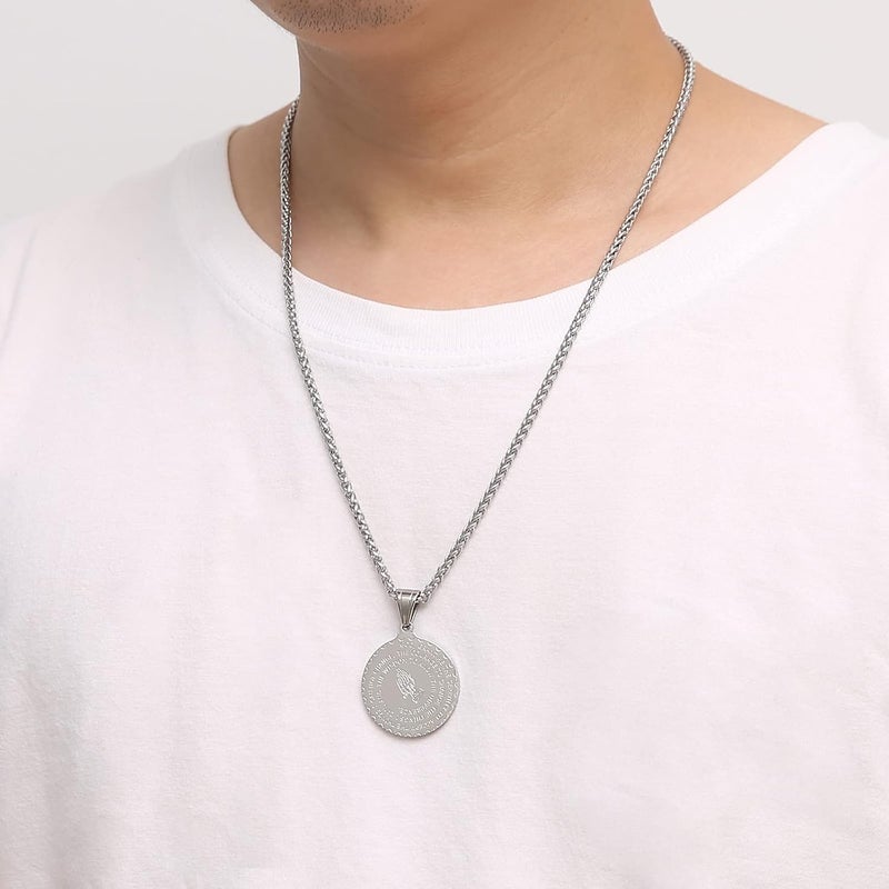HZMAN Bible Verse Prayer Necklace Christian Jewelry Gold Stainless Steel Praying Hands Coin Medal Pendant - Image 2