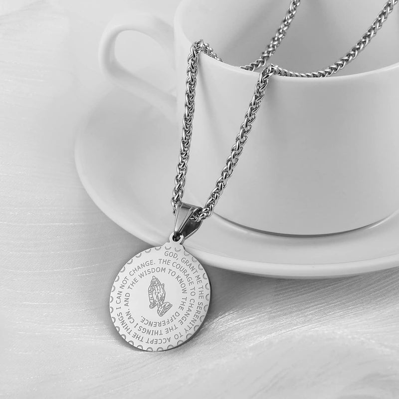 HZMAN Bible Verse Prayer Necklace Christian Jewelry Gold Stainless Steel Praying Hands Coin Medal Pendant - Image 3