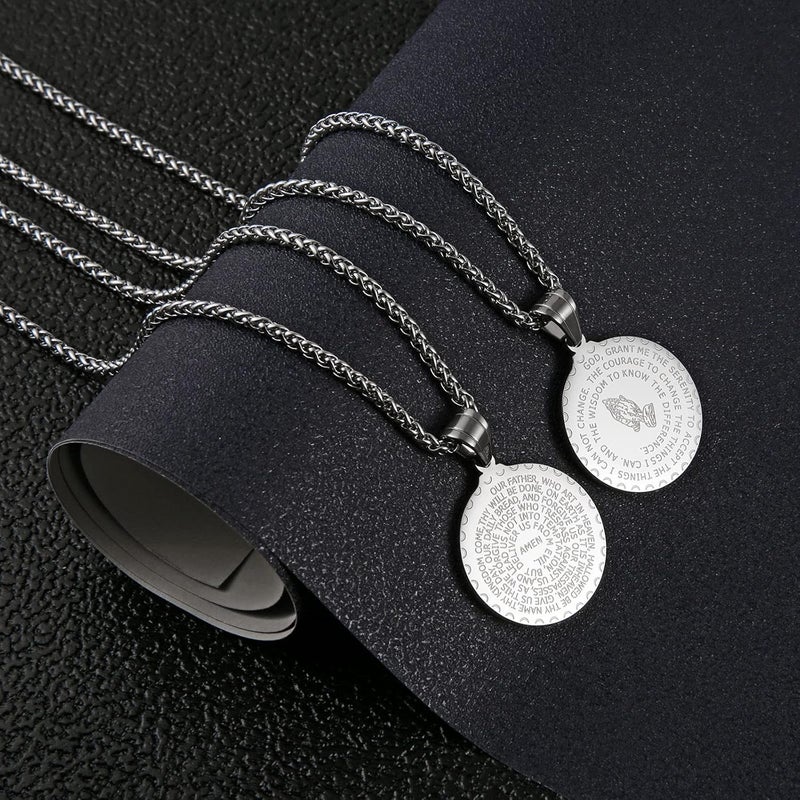 HZMAN Bible Verse Prayer Necklace Christian Jewelry Gold Stainless Steel Praying Hands Coin Medal Pendant - Image 4