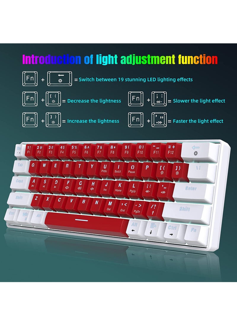 Rock Pow 60% Wired Mechanical Gaming Keyboard, LED Backlit 61 Keys Small Wired Office Keyboard for Windows Laptop PC Mac Blue Swithes  - Image 4