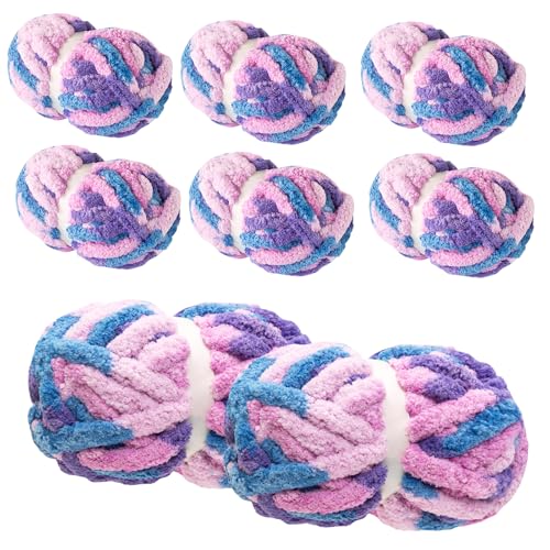 HouseABC Chunky Yarn for Hand Knitting Crocheting Mixed Color Soft Bulky Jumbo Yarn for Blankets Scarves DIY Projects 8Pack Blue Purple Pink - Image 1