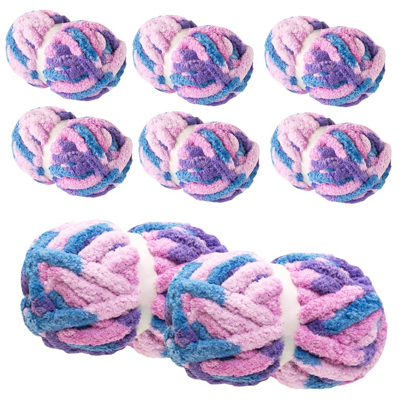 HouseABC Chunky Yarn for Hand Knitting Crocheting Mixed Color Soft Bulky Jumbo Yarn for Blankets Scarves DIY Projects 8Pack Blue Purple Pink - Image 2