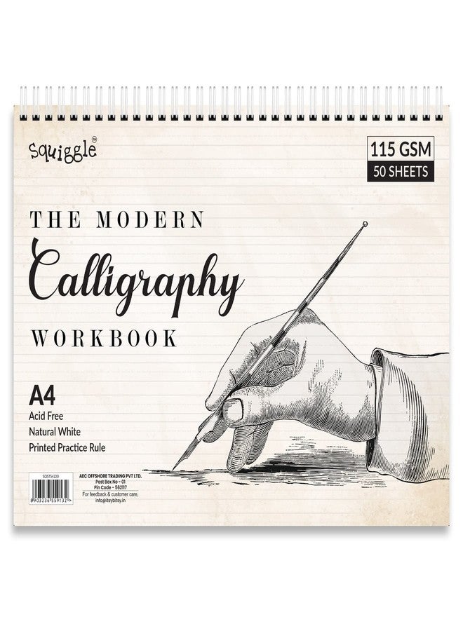 itsy-bitsy Squiggle Calligraphy Workbook with Wiro Binding, A4, 115gsm, 50 Sheets | Practice Classic and Modern Writing Styles with Printed Guide Pages | Ideal for Calligraphy Pens, Fineliners, and Pencils - Image 1
