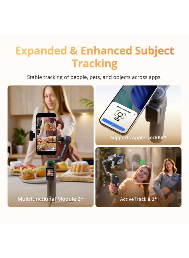 دي جي آي جهاز التثبيت Osmo Mobile 8P لأجهزة iPhone وAndroid، مع جهاز تحكم عن بُعد، وتتبع تلقائي، وقضيب تمديد وحامل ثلاثي القوائم مدمجين، وبطارية تدوم 10 ساعات، وتثبيت قوي ثلاثي المحاور، ودوران أفقي 360 درجة، وجهاز تثبيت للهاتف - Image 3