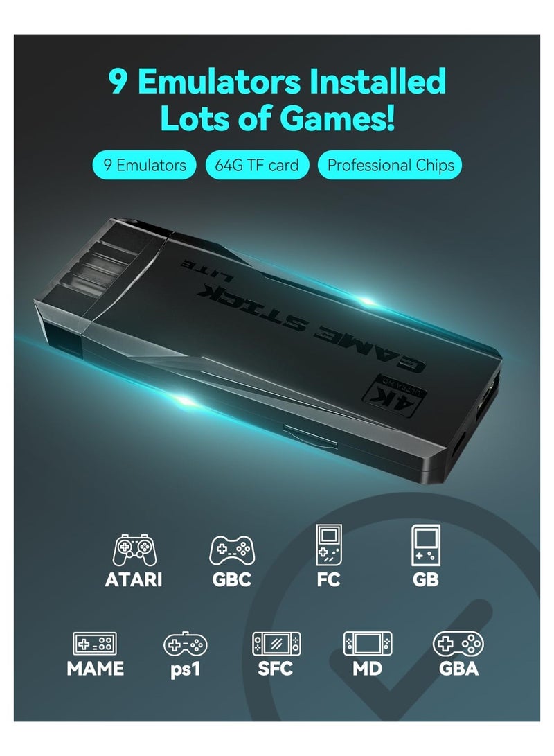 Game Console 4K HD – 64GB Retro TV Game Stick with 2.4G Dual Wireless Controllers | 10,000+ Built-in Classic Games | Plug & Play HDMI Console - Image 2