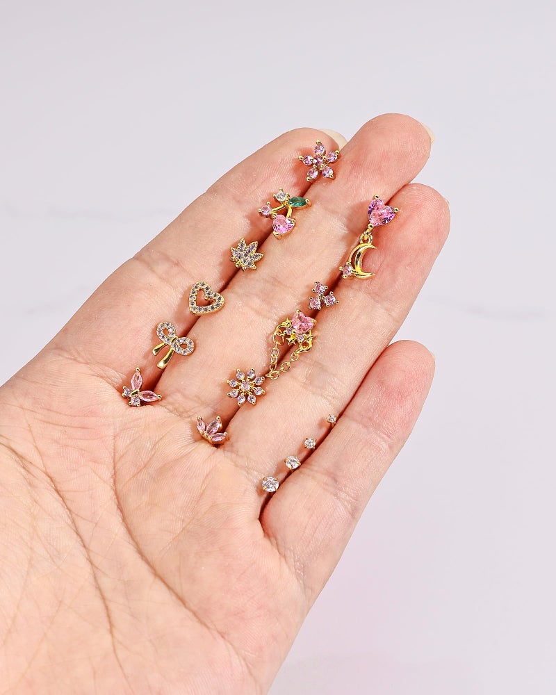 BSJ4U Nose Rings Corkscrew for Women Nose Piercings 20G Surgical Stainless Steel Gold Nose Studs Pink CZ Heart Butterfly Flower Cherry Bow Moon Dangle Nose Piercing Jewelry - Image 5