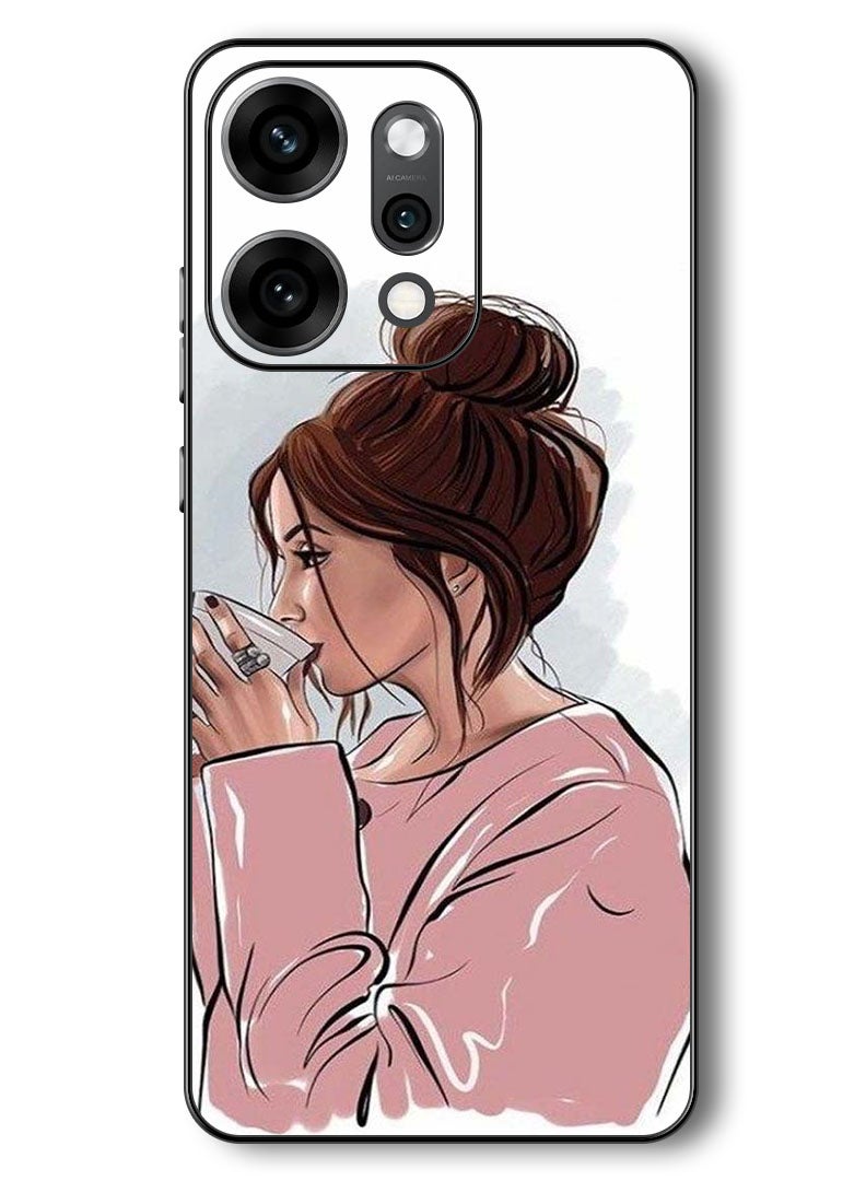 Theodor Case Compatible with Oppo Reno 14 Pro 6.83 Inch Protection Shockproof Bumper Cover Girl Drinking Coffee 1 - Image 1
