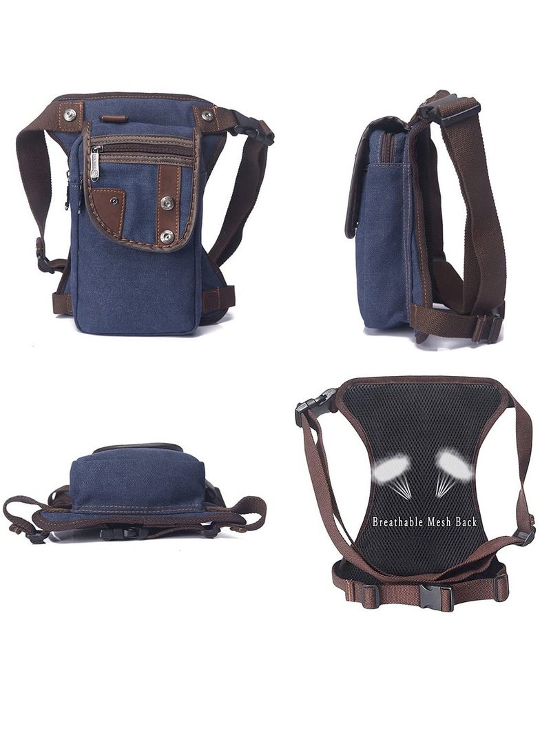 SYOSI Canvas Multi-Purpose Waist Pack Tactical Military Drop Leg Bag Tactical Drop Leg Bag for Men Women Multifunctional Thigh Pack for Motorcycle Bike Hiking Traveling Fishing Dark Blue  - Image 2