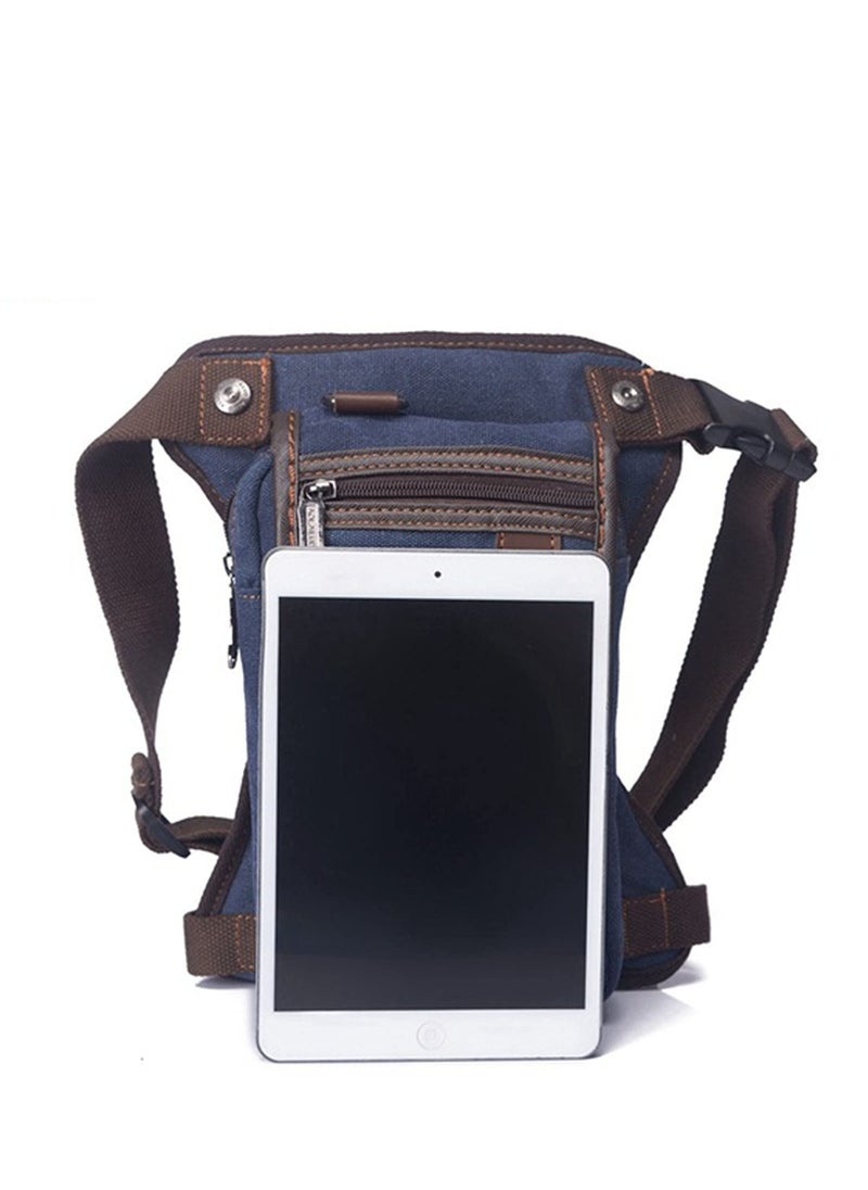 SYOSI Canvas Multi-Purpose Waist Pack Tactical Military Drop Leg Bag Tactical Drop Leg Bag for Men Women Multifunctional Thigh Pack for Motorcycle Bike Hiking Traveling Fishing Dark Blue  - Image 3
