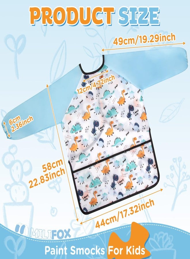 Milifox Smocks for Kids, 1 Pack Kids Painting Apron, Waterproof Children Art Smock Long Sleeve with 3 Pockets for Painting, Art, Crafts, Cooking, Activity (Light Blue) - Image 2