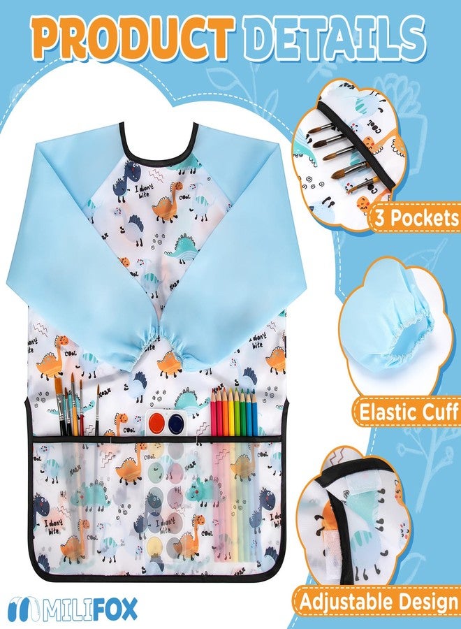 Milifox Smocks for Kids, 1 Pack Kids Painting Apron, Waterproof Children Art Smock Long Sleeve with 3 Pockets for Painting, Art, Crafts, Cooking, Activity (Light Blue) - Image 3
