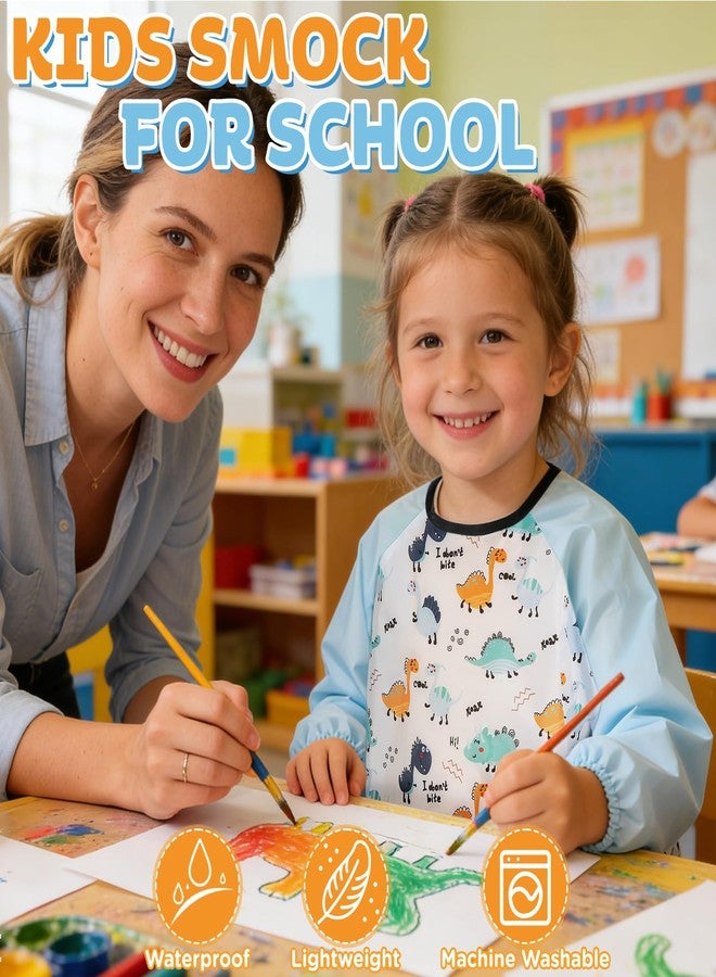 Milifox Smocks for Kids, 1 Pack Kids Painting Apron, Waterproof Children Art Smock Long Sleeve with 3 Pockets for Painting, Art, Crafts, Cooking, Activity (Light Blue) - Image 4
