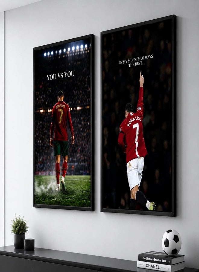 Artsense Cristiano Ronaldo Motivational Wall Painting Set of 2 for Study Room & Office | Framed Football Inspiration Wall Art with You vs You Quote | Premium Black Frame Sports Decor for Boys Room Gym Home Office - Image 2