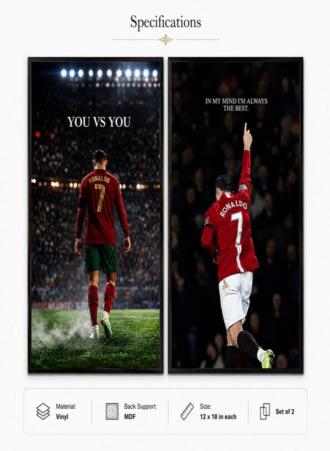 Artsense Cristiano Ronaldo Motivational Wall Painting Set of 2 for Study Room & Office | Framed Football Inspiration Wall Art with You vs You Quote | Premium Black Frame Sports Decor for Boys Room Gym Home Office - Image 3