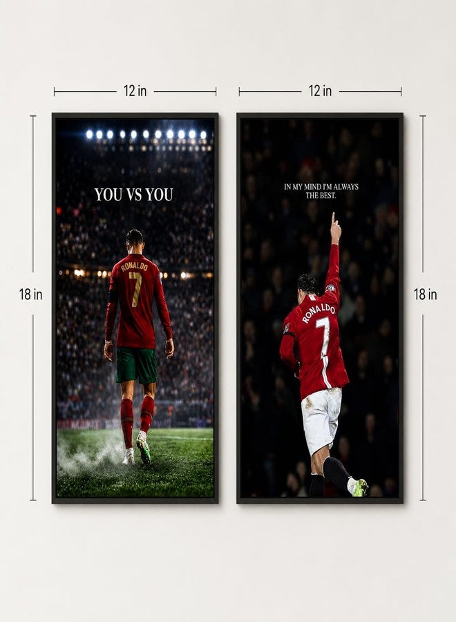 Artsense Cristiano Ronaldo Motivational Wall Painting Set of 2 for Study Room & Office | Framed Football Inspiration Wall Art with You vs You Quote | Premium Black Frame Sports Decor for Boys Room Gym Home Office - Image 4