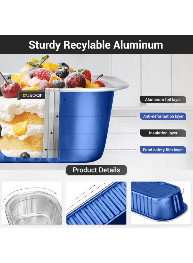 general Disposable Ramekins with Lids, 30pcs 6.8oz Royal Blue Cupcake Dessert Cups Liners, Aluminum Foil Baking Cups Mini Loaf Pan Cupcake Cup Pans Cheesecake Creme Brulee Souffle Ramekins Pan - Image 3